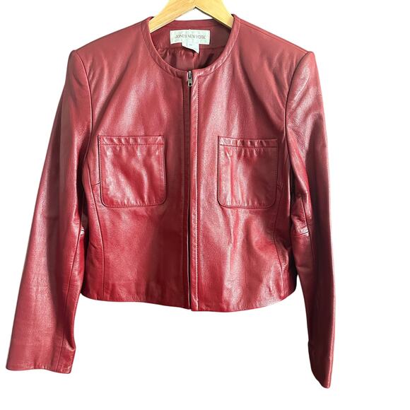 Y2K Vintage | JONES NEW YORK | Burgundy Moto Style Leather Jacket | Size 10 - Picture 1 of 6